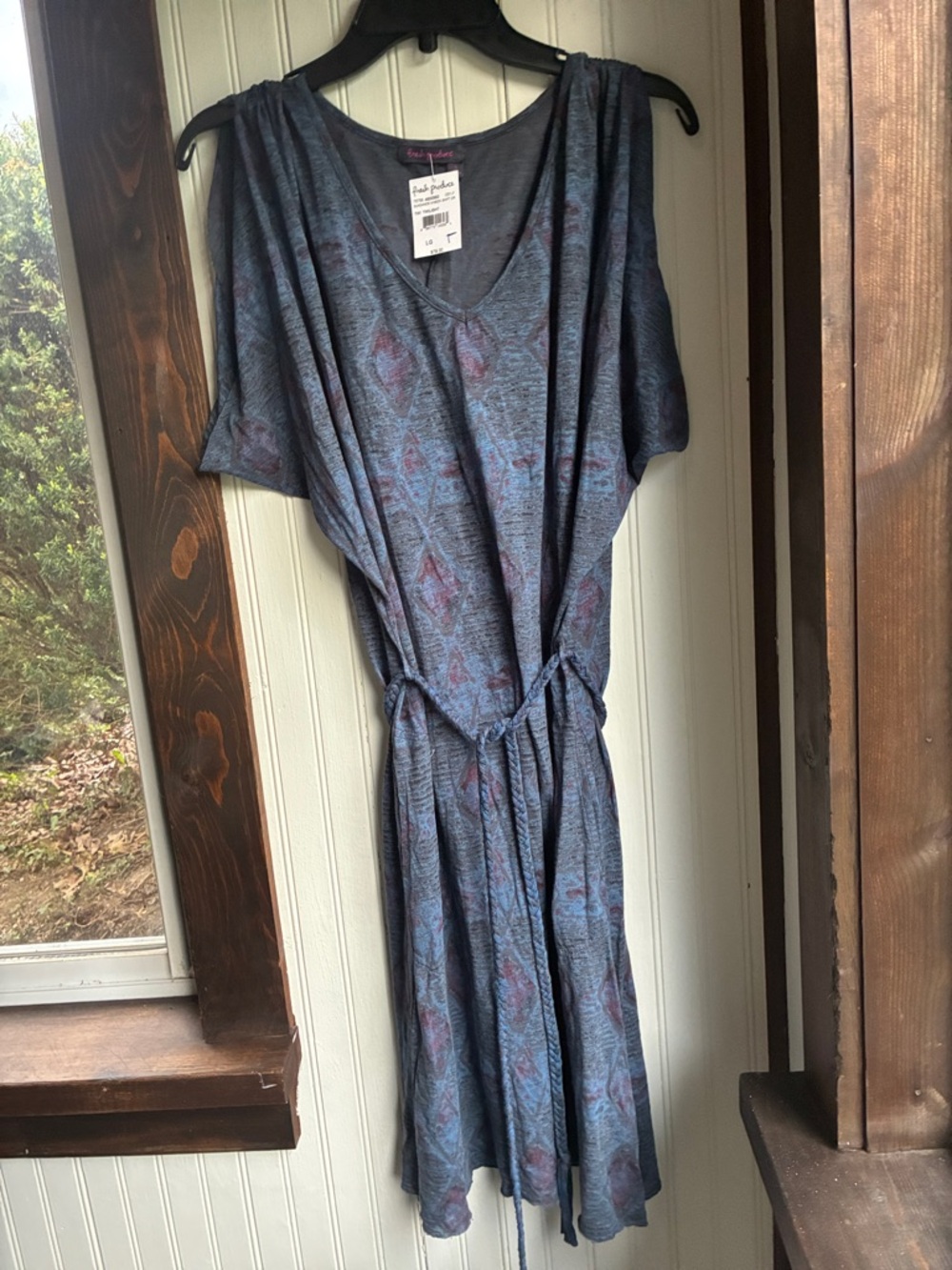 fresh produce Slate Blue Patterned V-Neck Tie-Waist Midi Dress